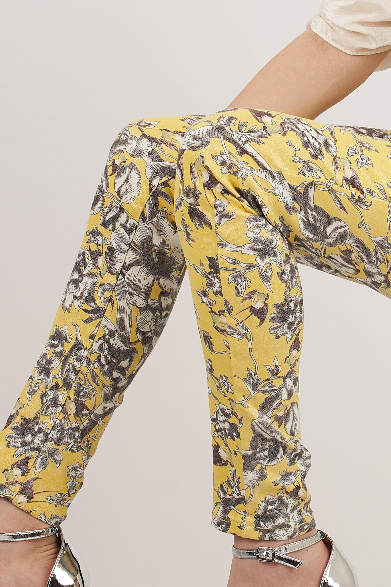 Yellow floral print pants - Liya – TOXIK3