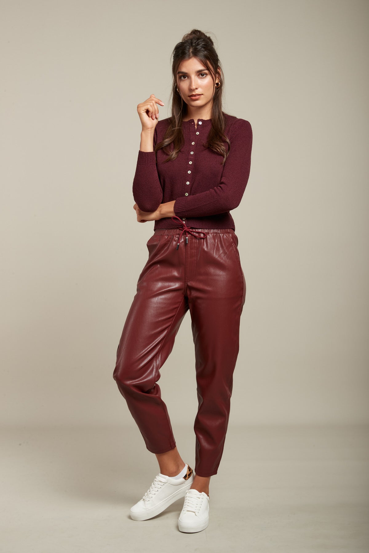 Burgundy discount leather joggers