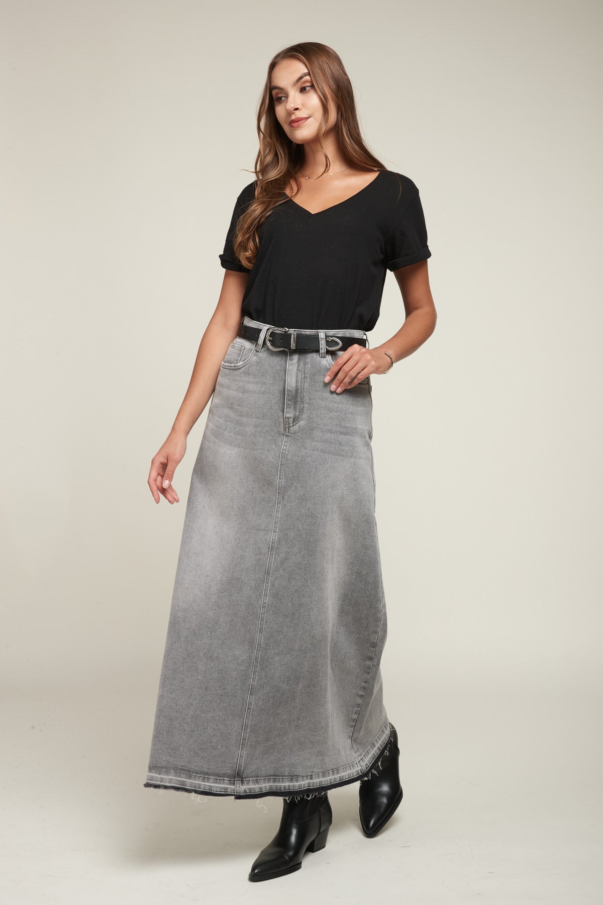 Long flared denim skirt - Pretty