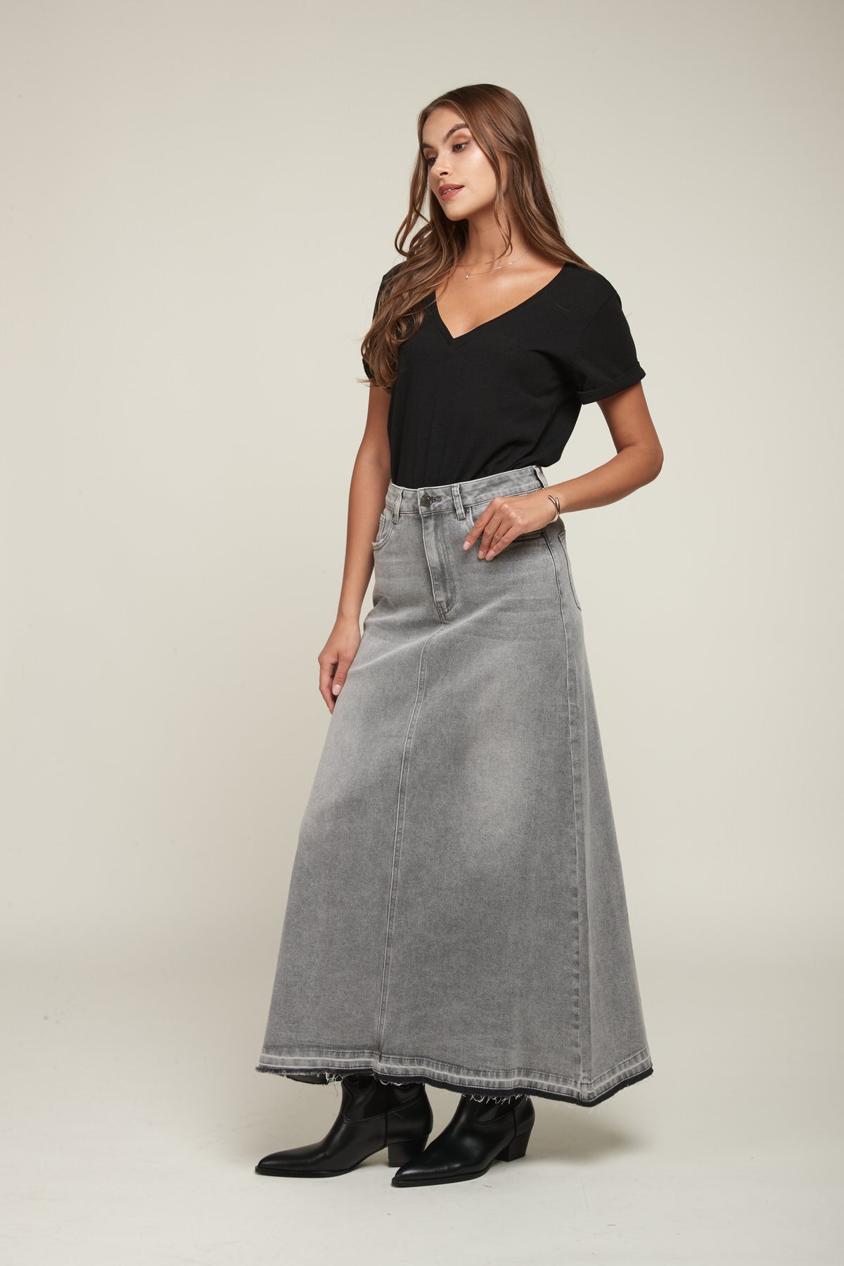 Long flared denim skirt - Pretty