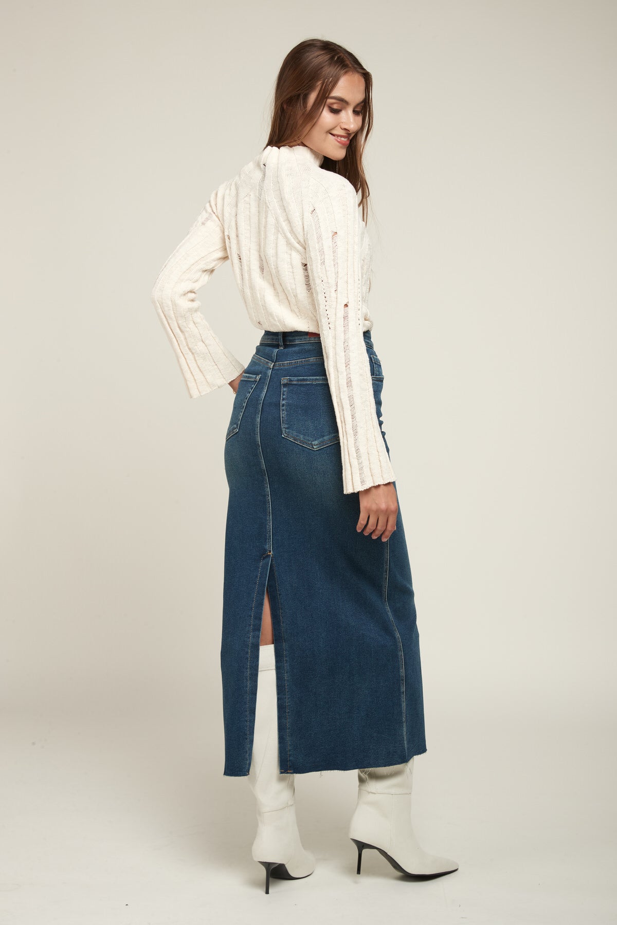 High waist straight denim skirt - Orel