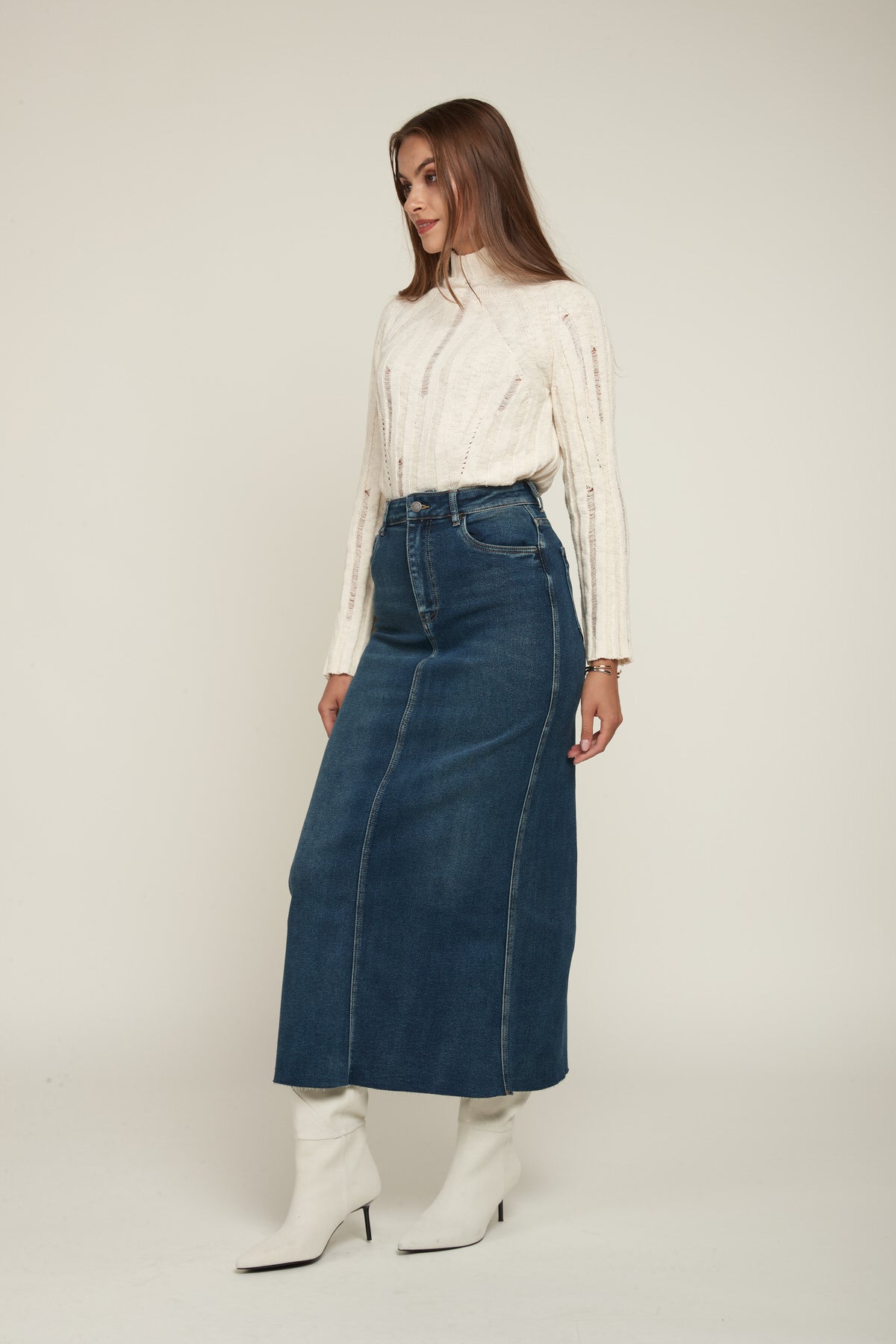 High waist straight denim skirt - Orel