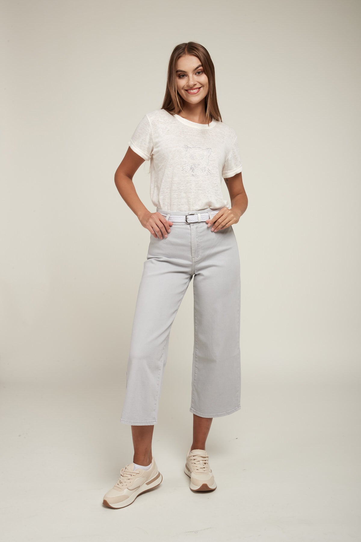 Crop jeans with belt - Lotus