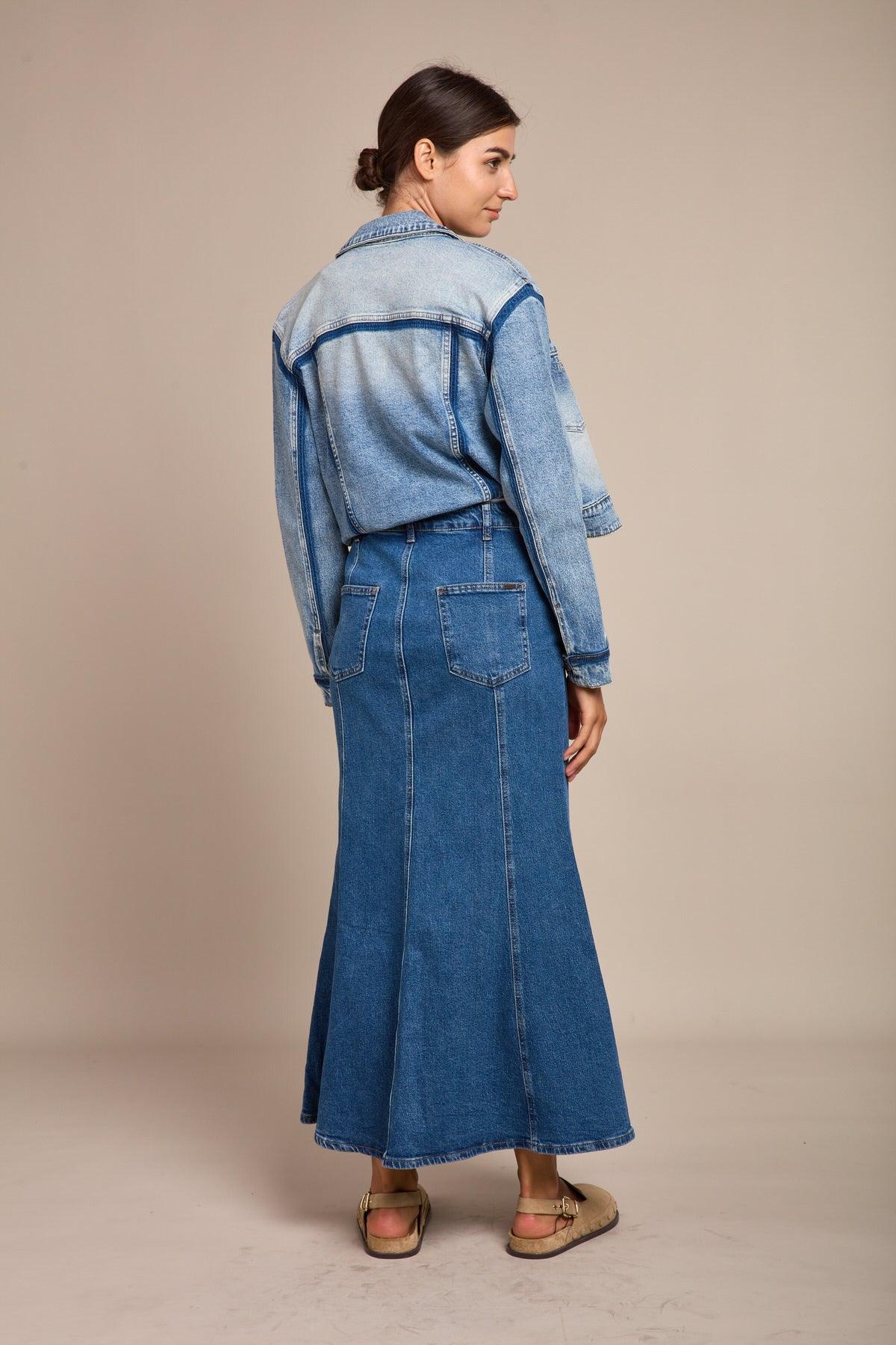 Trompet denim rok - flora