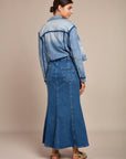 Trompet denim rok - flora