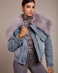 Manteau denim col fourrure - Shania