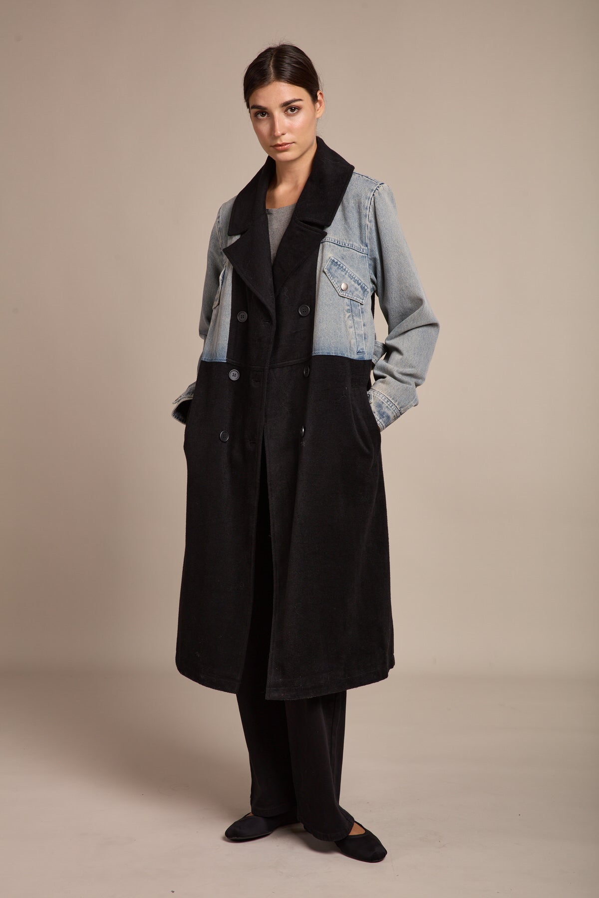 Manteau long bi-matière - Loren