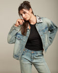 Blouson en jean imprimé satin - Cloud