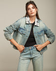 Blouson en jean imprimé satin - Cloud