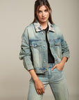 Blouson en jean imprimé satin - Cloud