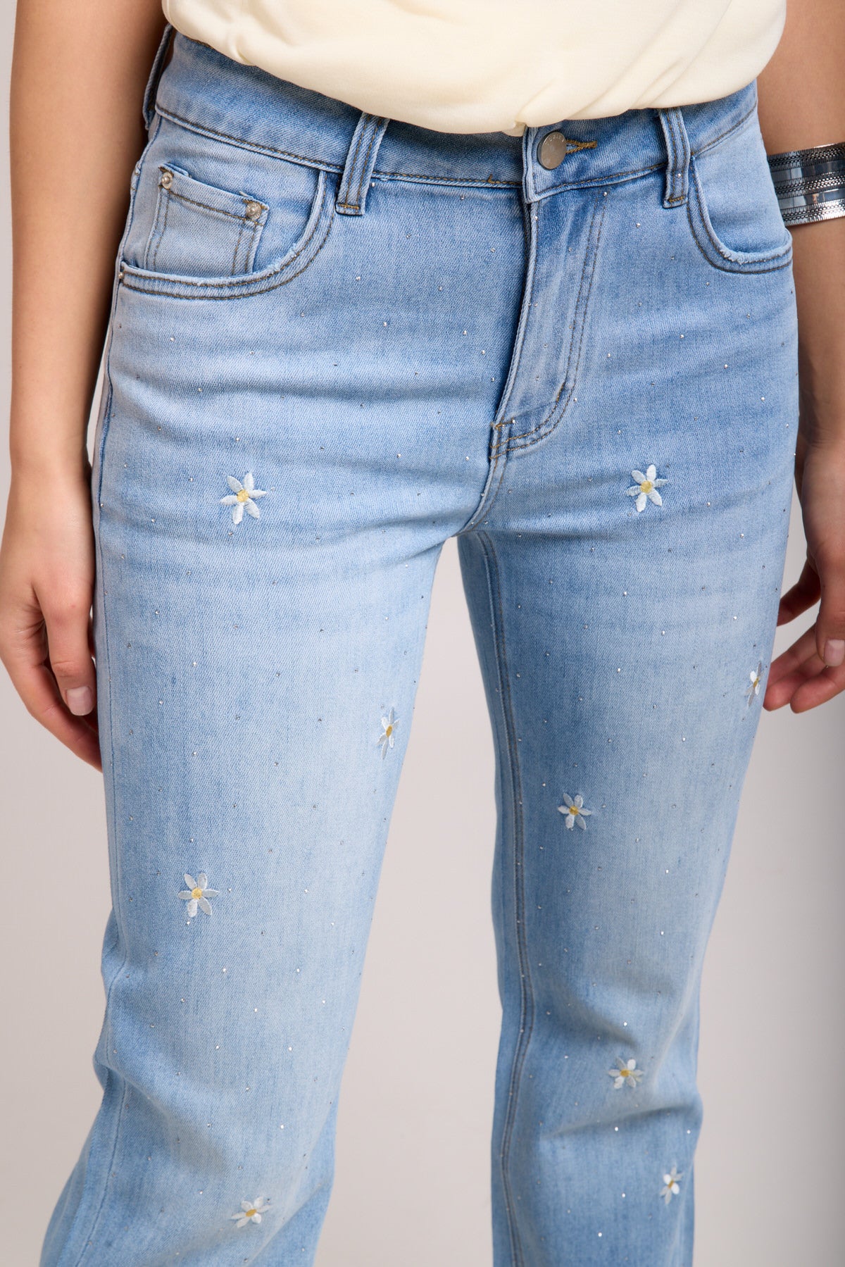 Jeans rhinestop flowers - flora